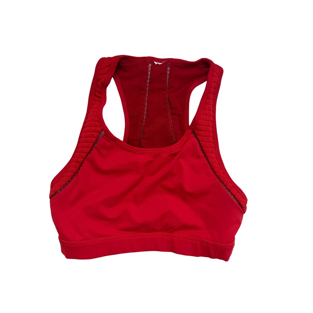 Fabletics Red Racerback Sports Bra Ribbed Mesh Detail Women Medium Support